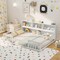 Costway Twin/Full Size Montessori Floor Bed with Bookcase Storage Shelves & Safety Fence Rails White/Gray